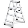 SONGMICS Scaletta Pieghevole, Scala a 4 Gradini, Scala in Alluminio con 4 Gradini Antiscivolo, Multiuso, Portata di 150 kg, Grigio Argento e Nero Inchiostro GLT014E01