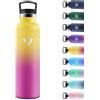 Motswedi Borraccia Termica 1 litro, Doppia Parete, Bottiglia Termica, a Prova di Perdite, Borraccia con Cannuccia, Acciaio Inox, Borracce Termiche, per Palestra, Outdoor, Campeggio, Giallo & Rosa