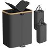 SONGMICS Cesto Portabiancheria a 2 Scomparti, Porta Biancheria 150 L, con Coperchio, Sacchi Interni Rimovibili, per Lavanderia Camera da Letto Soggiorno, Nero Inchiostro e Beige Naturale LCB523B01