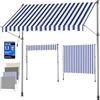 SONGMICS Tenda da Sole Avvolgibile, Tendalino Parasole Retrattile Manuale, Regolabile in Altezza con Manovella per Balcone Giardino Patio, 300 x 120 cm, Blu e Bianco GSA302QZ01