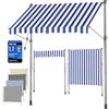 SONGMICS Tenda da Sole Avvolgibile, Tendalino Parasole Retrattile Manuale, Regolabile in Altezza con Manovella per Balcone Giardino Patio, 250 x 120 cm, Blu e Bianco GSA252QZ01