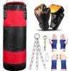 Odoland Sacco da Boxe Kit 7-in-1 per Bambini, Sacco da Pugilato 60 cm con Guantoni da Boxe da 6 Once e Maniche Protettive per Polso della Mano, Catene da Appendere per Sacco da Boxe e Gancio, Nero