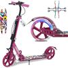 Arebos City Scooter a pedali regolabile in altezza | richiudibile | inclusa cinghia di trasporto | ruote a LED | freno a pedale manuale | sospensioni anteriori e posteriori | bambini e adulti | Rosa