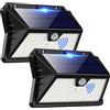 OUILA Luce Solare LED Esterno, Faretto LED da Esterno con Sensore di Movimento, 185 LED/ 3 Modos Lampada Solare da Esterno, IP65 Impermeabile LED Lampione per Giardino, Parete, Garage(2 Pezzi Bianco Freddo)