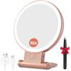 Auxmir Specchio Trucco con Luci LED, Specchio Ingranditore 30X/1X a Doppio Lato, Luminosità Regolabile a 3 Colori, Specchio da Tavolo Pieghevole con Foro per Appendere, Ricaricabile e Portatile