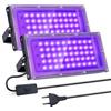 BOSYTRO Luce Nera 50W 2 Pezzi, Lampada UV Impermeabili IP66, Luce Nera UV per Festa, Illuminazione da Palco, Festa Glow, Decorazione di Halloween, Fluorescente, Acquario
