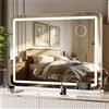 MAMIZO Specchio trucco con luci 80x60 cm, Specchio da toeletta, con USB e Type-C, touchscreen, 3 temperature di colore, lente d'ingrandimento 10x, Specchio da parete, Specchio da tavolo