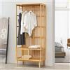 [en.casa] Armadio Aperto per Guardaroba 185 x 80 x 45 cm Cabina Appendiabiti con Asta Porta Abiti e Scomparto Semiaperto Mobile in Bambù color Naturale