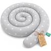 Totsy Baby Cuscino XXL a forma di serpente per letto, cuscino da allattamento, cuscino decorativo, protezione per il bordo del letto, paracolpi XL Stelle bianche su grigio 200 cm Certificato Oeko-Tex
