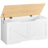 HOOBRO Cassapanca, Panca Contenitore per Bambini, con Cerniere di Sicurezza, Grande Piano, Manico Incorporato, Poggiapiedi, Baule per Giocattoli, Sgabello, Bianco e Colore Legno Naturale EWN771CW01