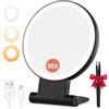 Auxmir Specchio Trucco con Luci LED, Specchio Ingranditore 30X/1X a Doppio Lato, Luminosità Regolabile a 3 Colori, Specchio da Tavolo Pieghevole con Foro per Appendere, Ricaricabile e Portatile
