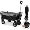 EUGAD Carrello da Giardino Pieghevole, con Maniglia Regolabile, Carrello da Spiaggia Portatile con Tasche Laterali per Spesa, Picnic, Adatto a Vari Suoli, Portata 180 kg, Nero+Grigio