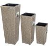 Casaria Deuba CASARIA® Set di 3 Vasi da Fiori in Polyrattan Intrecciato con Sottovaso e Foro Deflusso Acqua Richiudibile Vaso per Piante Effetto Rattan da Esterno Giardino Fioriere Fioriera