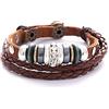 Morella Bracciale da donna in pelle marrone intrecciato con borchie + perline e zirconi, 18 cm, Pelle, Zirconia cubica