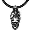DonDon Collana in Cuoio Pelle 50 cm Ciondolo a Forma di Cranio Teschio Cobra in Acciaio Inossidabile Contenuto in Sacchetto