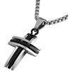 DonDon Collana Uomo con Ciondolo Triplo Curvo Bicolore Croce in Acciaio Inox 52 cm Argento e Sacchetto in Velluto