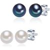 Valero Pearls Set di 2 Orechinni a lobo da Donna in Argento Sterling 925 con rodio con Perle coltivate d'acqua dolce bianco blu pavone 60020047