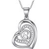 Morella Collana donna a forma di cuore lettera S con zirconi bianchi 46 cm argento 925 rodiato