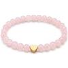 GD GOOD.designs Bracciale con Quarzo Rosa e Cuore in Acciaio Inox Placcato Oro 18K | Bracciale da Donna con Perle da 6 mm | Impermeabile | Elastico 15-19 cm | Sacchetto Portagioie Incluso