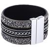 Morella Bracciale Donna Largo Decorato con zirconi e Strass e con Chiusura Magnetica Nero Argento