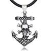 DonDon Collana uomo, in pelle, DonDon, 50 cm, con ciondolo pirati e ancora in acciaio inox, in un sacchetto di velluto