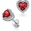 ChicSilver Orecchini Donna Argento 925 Cuore Zirconia Rosso Granato Gennaio