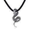 DonDon, collana in pelle, da uomo, lunga 50 cm, con ciondolo a forma di serpente in acciaio inox con pietra bianca. Un sacchetto di velluto incluso