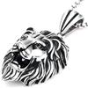 DonDon - Collana da uomo in pelle o in acciaio inox e ciondolo con leone in acciaio inossidabile, in sacchetto per gioielli, acciaio inossidabile, colore: argento, cod. AM04-EM52_us2