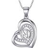 Morella Collana donna a forma di cuore lettera N con zirconi bianchi 46 cm argento 925 rodiato