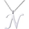 Morella Collana da Donna in Acciaio Inox Argento con Ciondolo Lettera N