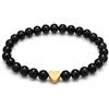 GD GOOD.designs Bracciale con Tormalina e Cuore in Acciaio Inox Placcato Oro 18K | Bracciale da Donna con Perle da 6 mm | Impermeabile | Elastico 15-19 cm | Sacchetto Portagioie Incluso
