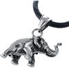 DonDon Collana da Uomo in Cuoio Pelle 50 cm con Pendente in Acciaio Inossidabile Elefante Portafortuna