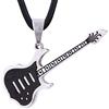 DonDon Collana da uomo in pelle Dondon 50 cm con ciondolo a forma di chitarra elettrica in acciaio inox in un sacchetto di velluto nero