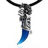 DonDon Collana da Uomo in Cuoio Pelle 50 cm con Pendente in Acciaio Inossidabile Lupo Dent Blu