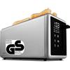MEDION Tostapane 4 fette con supporto panini (7 livelli, 5 programmi, 1.450 W, 2 fessure lunghe, scongelamento, riscaldamento, cassetto raccoglibriciole, acciaio inox opaco, MD12103) argento