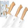 hecef Set Coltelli Ceramica 3 Pezzi con Coprilama, Effetto Legno d'Ulivo