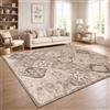 Paco Home Tappeto Corridoio Vintage Pelo Corto Stile Boho Lavabile Antiscivolo Facile Da Pulire Design Retro Moderno, Colore:Taupe, Dimensione:80x150 cm