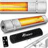 TRESKO Stufa a Infrarossi 2000W con Telecomando | Riscaldatore Elettrico Patio con 3 Livelli di Calore | Riscaldatore Patio Interno & Esterno | Riscaldatore a Parete Riscaldatore al Quarzo (Argento)