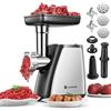 AAOBOSI Tritacarne AAOBOSI, Tritacarne Elettrico 3-IN-1[2800W Max]con 2 Lame, 3 Piatti, Insaccatrice per Salsicce, Kit Kubbe, per Uso Domestico in Cucina, Acciaio Inossidabile