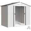 Outsunny Casetta da Giardino 2.5m² in Acciaio Zincato con Basamento e Prese d'Aria, Capanno Porta Attrezzi con Tetto Inclinato, Doppie Porte Scorrevoli Bloccabili, 213x130x185 cm, Bianco Argentato