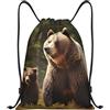 SMAZDFXX Zaino con coulisse Borsa sportiva da palestra Orso marrone Borse con coulisse per palestra Sport Yoga Viaggio Medio