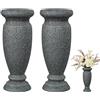 SIFOEL Vaso per cimitero, vaso in resina per tomba, per la casa, da tavolo, fiori artificiali o freschi, decorazioni per lapide del cimitero (2 pezzi, grigio), fiore non incluso, nessun foro di drenaggio