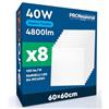 Eurocali 8 Pannelli LED 60x60 40W Quadrati da Incasso 4800 lumen Driver incluso Garanzia 3 Anni - Luce Fredda 6500K - Plafoniera da Ufficio ad Alta Luminosità 120 lm/W Soffitto e Controsoffitti