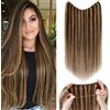 Silk-co (40-55cm) Extension con Filo Invisibile Capelli Veri Lisci 60g Fascia Unica 40cm Remy Human Hair Wire in Extension - 4P27 Marrone Medio & Biondo Scuro