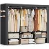 SONGMICS Armadio in Tessuto, Armadio Portatile, 45 x 188 x 176 cm, 3 Barre Appendiabiti, Ripiani, e 4 Tasche Laterali, Grande Capacitàper Camera da Letto, Soggiorno, Nero RYG009B01