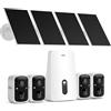 Hiseeu Kit Videosorveglianza Esterno Solare, 4 Telecamere 4MP con HDD 500GB | HiseeuBase, Telecamere WiFi Wireless, Visione Notturna a Colori, Allarme PIR, Audio Bidirezionale