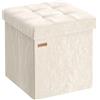 SONGMICS Pouf Contenitore, in Pelle Sintetica, Sgabello Poggiapiedi Pieghevole, Portata 300 kg, 38 x 38 x 38 cm, per Camera da Letto e Ingresso, Bianco Crema, Collezione Minota LSF522WD01