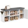 SONGMICS HOME Panca Scarpiera, Montaggio Rapido Senza Attrezzi Toolless, Panchina con Scomparti Aperti, Ripiani Regolabili, Portascarpe, Bianco Neve e Grigio Ardesia LHS391WE01