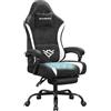 SONGMICS Sedia da Gaming, Sedia Ergonomica da Ufficio, Reclinabile a 135°, con Poggiapiedi e Supporto Lombare, 70 x 70 x (120-130) cm, Nero inchiostro e Bianco Nuvola, OBG092BH01