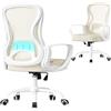 SONGMICS Sedia Ufficio Ergonomica, Sedia Scrivania Girevole in Rete, Supporto Lombare, Funzione Oscillante, Braccioli, Studio Camera da Letto, Beige Cappuccino e Bianco Nuvola OBN043LH02
